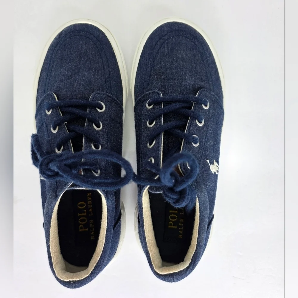 Polo Ralph Lauren Kids Faxon II Lace-Up Sneakers Pony Logo Cotton Canvas SZ 13.5